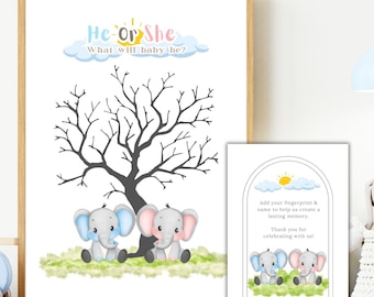 Elephant Guestbook Tree | Gender Reveal Fingerprint Keepsake (Digital Download)