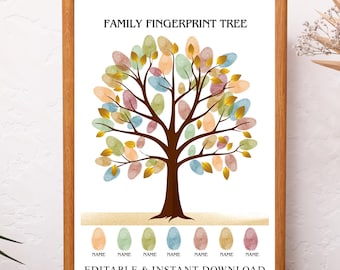 Personalized Family Fingerprint Tree Guestbook: DIY Keepsake (Digital Download, PDF Template)
