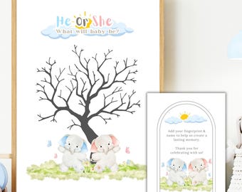 Elephant Fingerprint Guestbook Tree | Gender Reveal, Baby Shower (Digital Download)