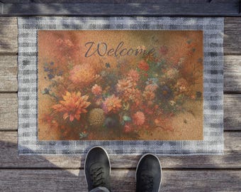 Blommig välkomstdörrmatta, inomhus- och utomhusmatta, inflyttningspresent, vårdekor, trädgårdsentrématta, blomsterdesign