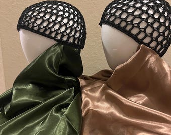 Dual Hair Net Scarf, Polyester Satin Protective Wrap