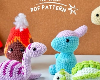Dinosaur Crochet Pattern Combo, Dinosaur Crochet, No-Sew Crochet Pattern Instructions PDF, No-Sew Amigurumi Crochet Pattern