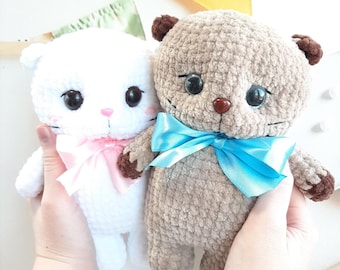 蝶ネクタイ付き猫のかぎ針編みパターン 初心者向け 縫いやすい