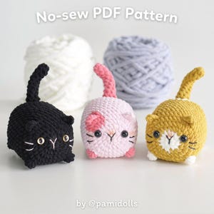 No Sew 3in1 Cute Amigurumi Cat Crochet Pattern Pack, Digital PDF File in English, German, French, Español, Português Cat Bun Cat Loaf