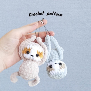 Faule Schlüsselanhänger Muster, Amigurumi Anleitung PDF in Englisch, Hunde Häkelanleitungen PDF Niedliche Geschenke für Kinder