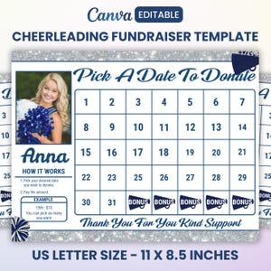 Cheerleading Fundraiser Calendar, Pick a Date to Donate, Cheer Fundraiser Template, Cheer Team Donation Fundraiser,Cheer Calendar Fundraiser