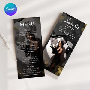 Editable Birthday Picture Menu, Full Picture Menu and Drink Card, Event Menu Template, Birthday Dinner Table Menu, Canva Template