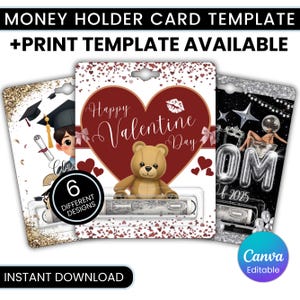 Money Holder Card Templates, Size 4x5 inches, Money Gift Card Holder, Printable Money Card Holder, Gift Card Template, Money Holder Canva