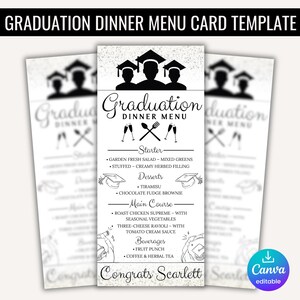 Graduation Dinner Menu Card Template Minimalistic, Graduation Party Menu, Drink Card, Event Menu Template, Table Menu, Modern Table Decor