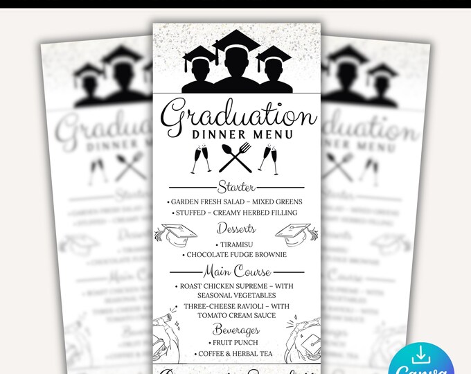 Menu Header For Graduation Editable Modern Graduation Black White Dinner Menu Card Template ...