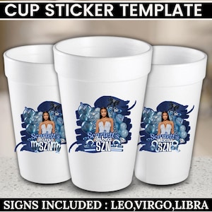 Styrofoam Cup Sticker Template,Editable Party Cup Template Leo,Virgo,Libra Styrofoam Cup Design,Cup Sticker Template,Custom Party Cups Canva