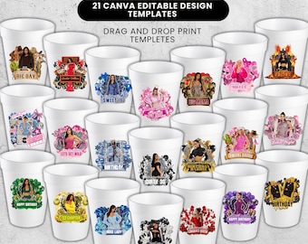 20+Celebration Stickers Canva, Styrofoam Cup Stickers Templates, Birthday Design Template Bundle Designs, Shot Glass Stickers, CanvaTemplate