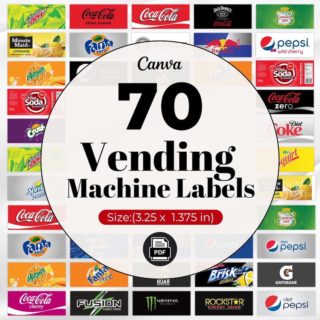 Water Machine Label 70 Vending Machine Labels, Vending Machine Stickers, Sparkling Water ...