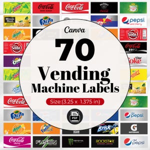 70 Etiketten für Automaten, Automaten Aufkleber, Sprudelwasser und Soda Etiketten, Softdrinks, Soda Automaten Etiketten, Getränkeautomat Etiketten