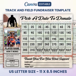 Edytowalny kalendarz zbiórki funduszy na lekkoatletykę piłkarską wybierz datę Darowizna Szablon kalendarza zbiórki funduszy na lekkoatletykę natychmiastowe pobranie