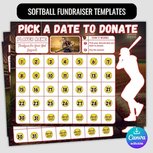Softball Fundraiser Calendar 2025,Fundraising Calendar Softball,Pick A Date Fundraiser Calendar,Softball Fundraiser Template,Cash Fundraiser
