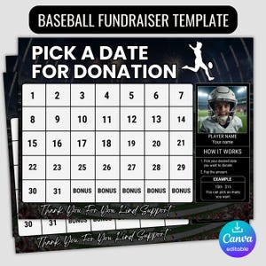 Edytowalny kalendarz zbiórki funduszy na piłkę nożną, kalendarz zbiórki funduszy, kalendarz zbiórki funduszy do druku, szablon softballu, 11 x 8,5 cala, natychmiastowe pobranie