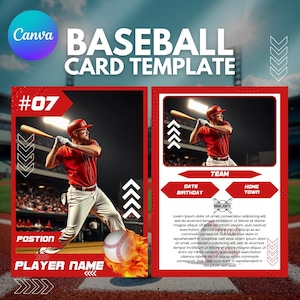 Modello Canva per carte da baseball, modello modificabile per carte collezionabili da baseball, carte collezionabili dei giocatori, modello per carte collezionabili sportive, carta del giocatore