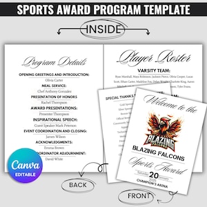 Sports Award Banquet Program Template, Athletic Banquet Program, Sports Banquet Program, Baseball Softball Pamphlet Template, Folded Booklet