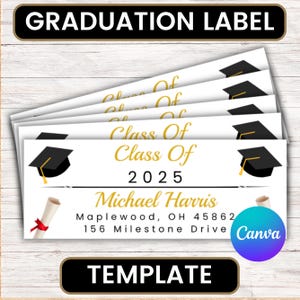 Graduation Announcement Mailing Label, Class of 2025, Editable Grad Party Return Address Labels, Size 2.65' x 1", Printable Digital Download