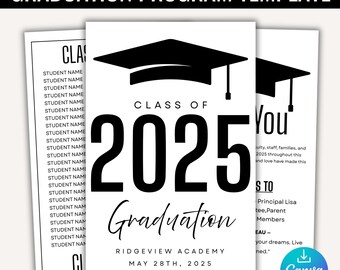 2025 Graduation Program Template, Editable 2025 Ceremony Card, Class of ...