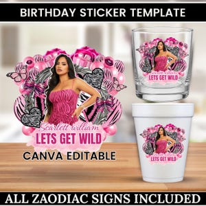 Styrofoam Cup Sticker Template, Let&#39;s GET WILD Party Cup stickers,Pink Zebra Libra Styrofoam Cup Design,Cup Sticker Template All Zodiac Sign
