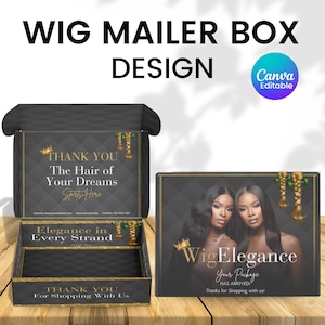Wig Mailer Box Design, Premade Custom Box Design, Lace Front Box Packaging Design, DIY Box Design for Beauty Business, Canva Template
