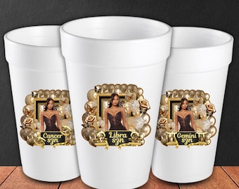 12 SZN Styrofoam Cup Sticker Template Bundle,Editable Party Cup Template Zodiac Styrofoam Cup,Cup Sticker Template, Custom Party Cups