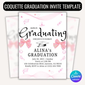 Pink Bow Coquette Graduation Invite Template, Bow Grad Invitation,Photo Grad Invite, Coquette Graduation,Grad Photo Card,Graduation Announce