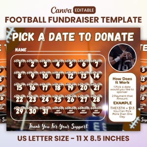 Edytowalny kalendarz zbiórki funduszy na piłkę nożną, kalendarz zbiórki funduszy, kalendarz zbiórki funduszy do druku, szablon softballu, 11 x 8,5 cala, natychmiastowe pobranie