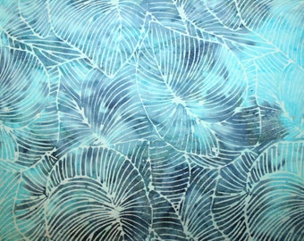 Timeless Treasures TONGA Batik ~ Large TROPICAL LEAF Aqua and Turquoise Batik ~ Sea Color