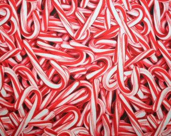 Hoffman CANDYCANE Fabric ~ Bright Red & White Christmas Candy Canes Allover ~ High Quality