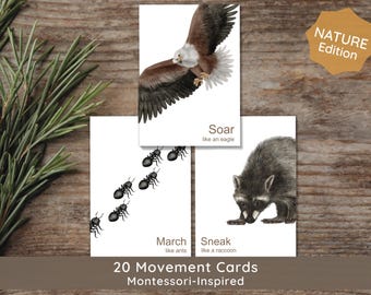 Nature Movement Cards: Montessori-Inspired Printable for Homeschool, Preschool & Kindergarten Curriculums