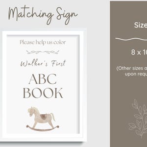 Printed 5x7 baby shower activity book with alphabet animal coloring pages and heartfelt prayer/message section.