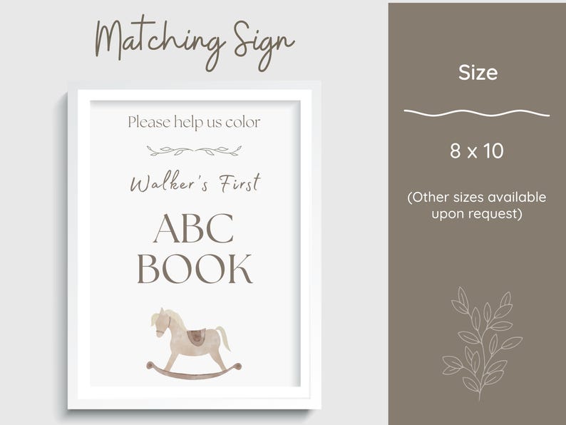 Printed 5x7 baby shower activity book with alphabet animal coloring pages and heartfelt prayer/message section.