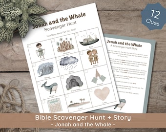 Jonah and the Whale Bible Scavenger Hunt: Christian Preschool or Sunday School Bible Game (PDF)