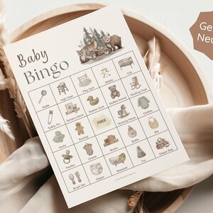 Woodland Baby Shower Bingo Game, Prefilled Picture Bingo Cards Printable, 50 People, Digital Download Gender Neutral Activity image 7