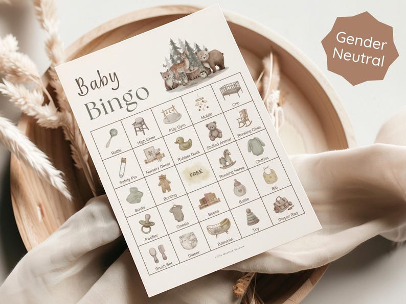Woodland Baby Shower Bingo Game, Prefilled Picture Bingo Cards Printable, 50 People, Digital Download Gender Neutral Activity image 7