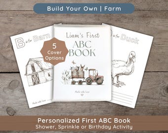 Farm Animal Baby Shower Guest Book Alternative: Little Farmer Baby's First ABC Coloring Book, 1st Birthday