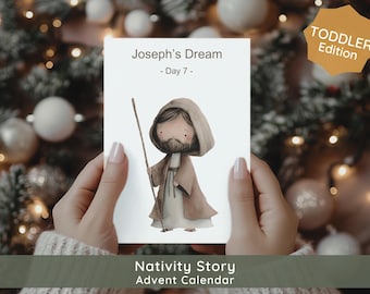 Calendario dell'Avvento 2025 per bambini con storie della Natività: carte delle Scritture acquerellate, conto alla rovescia per Natale, lavoretti stampabili