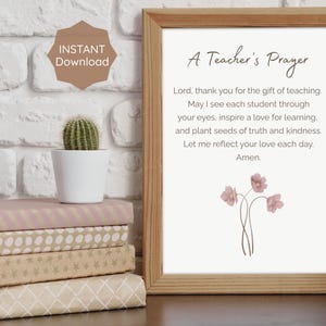 Teacher Prayer Printable Wall Art: Christian Classroom Decor (Digital Download, PDF Files 5x7-16x20)