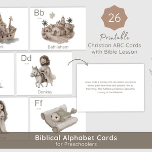 Biblische Alphabet Karteikarten | Druckbare ABC-Karten für Kinderbibelaktivität | Christlicher Lehrplan für die Vorschule | Pre K Sonntagsschule ABC Karten