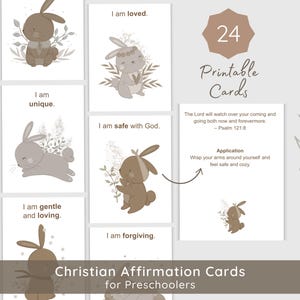 Tarjetas de afirmaciones cristianas para niños / Tarjetas de memoria de las Escrituras / Tarjetas imprimibles de afirmaciones positivas / Notas para la lonchera de aprendizaje Montessori