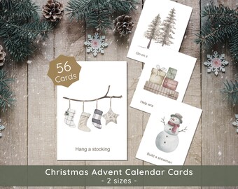 Advent Calendar 2025 Printable Kids Activity Cards: Watercolor Christmas Countdown Calendar Fillers