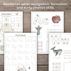 Screen-free Christian educational workbook for toddlers and preschoolers, featuring personalized dry erase pages, early literacy skills, and mini Bible stories in a clutter-free and calming design.
