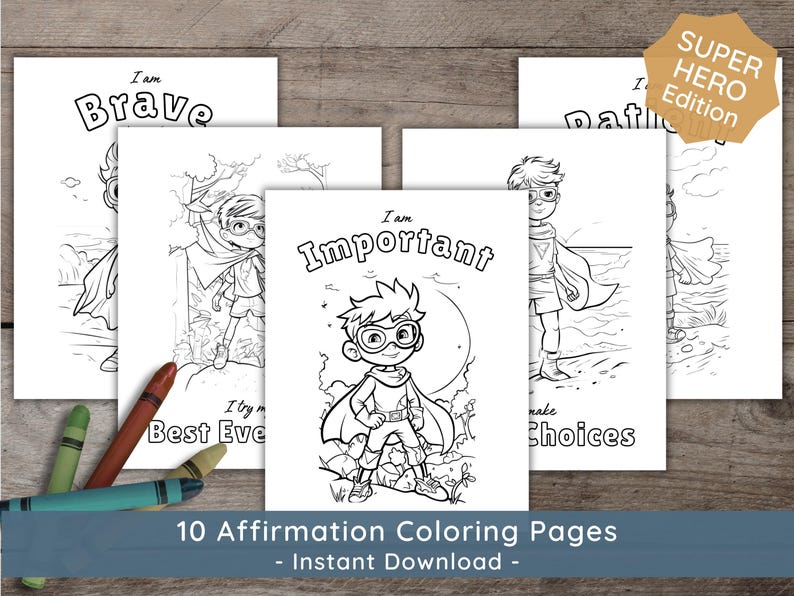 Superhero Affirmation Coloring Pages for Kids | Toddler Printable ...