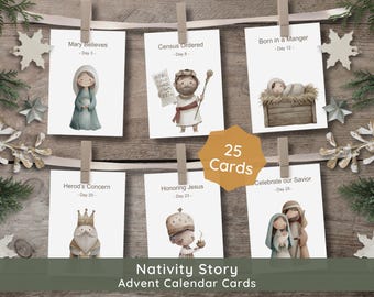 Calendario dell'Avvento 2025 con versetti della Bibbia: Conto alla rovescia per Natale in famiglia, Natività, stampabile, download digitale