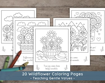 Baby in Bloom ABC Book Companion Kids Coloring Pages: Wildflower Birthday Party Activity, Mindful Homeschool Nature Study, Affirmations