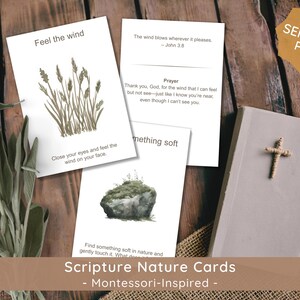 Nature Sensory Printable Prayer Cards: Montessori Forest Scripture Flashcards for Christian Homeschool Preschool Curriculum