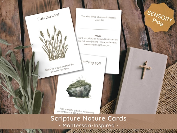 Nature Sensory Printable Prayer Cards: Montessori Forest Scripture Flashcards for Christian Homeschool Preschool Curriculum